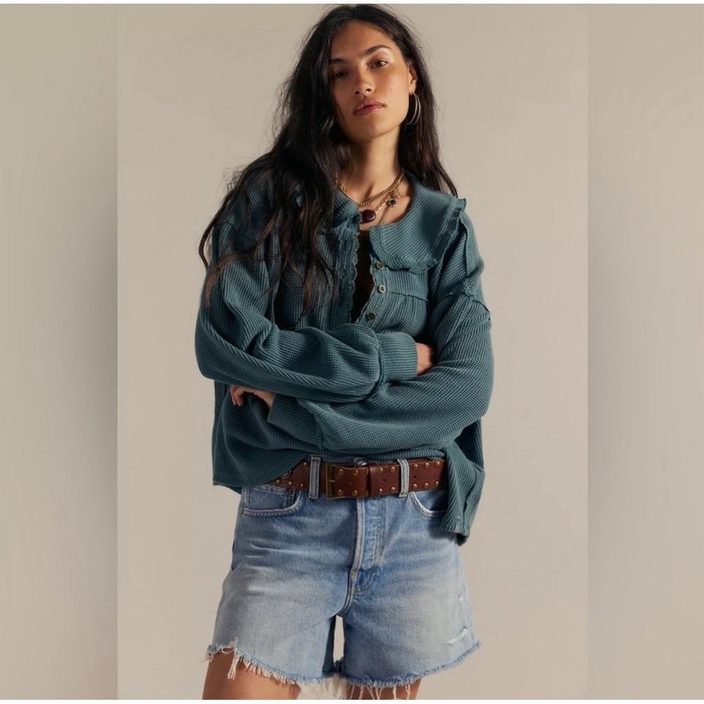 We The Free Teal Long Sleeve Waffle-Knit Top - Picture 4 of 14